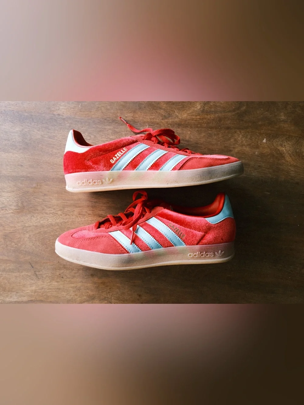 Adidas Gazelle - Red Suede Sneakers with Turquoise Stripes
